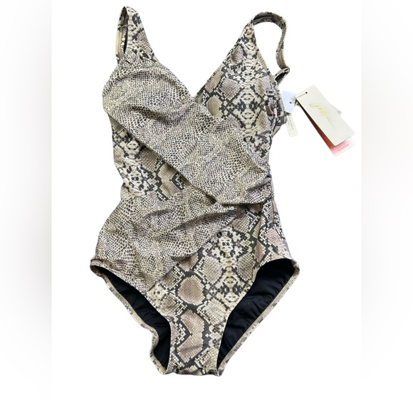 PROFILE BY GOTTEX Classics Womens safari print modest one piece swimsuit NWT - Picture 2 of 12